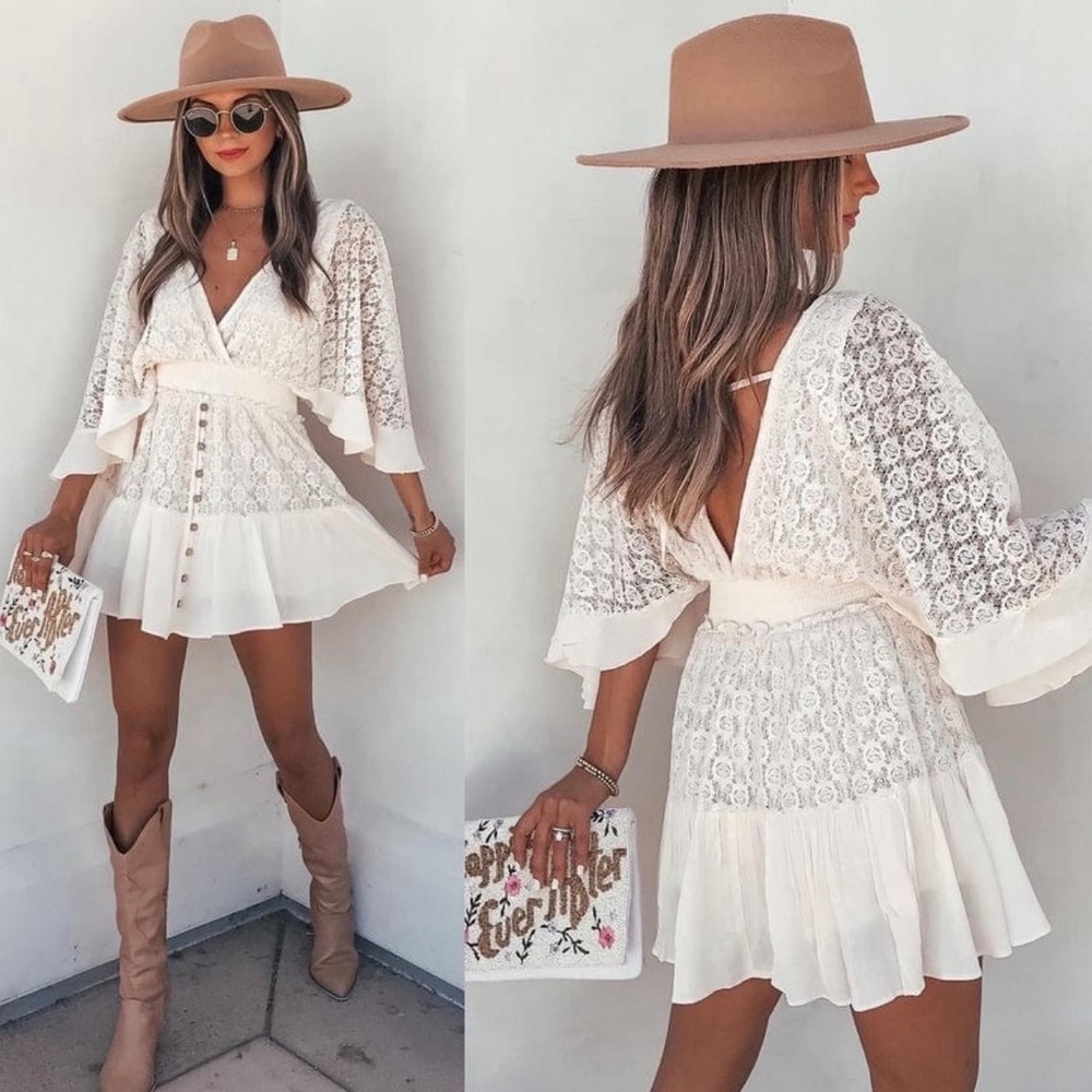 LACE V-NECK MINI DRESS